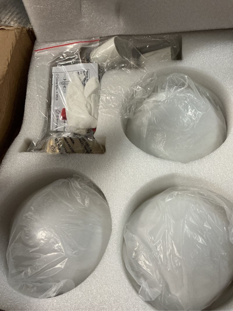 Condition photo showing Good Condition for bektas 3-lights semi flush mount ceiling light fixture brushed gold light fixture bend modeling with milk glass globe for bedroom,living room,dinning room foyer hallway white globe bend modeling- 3