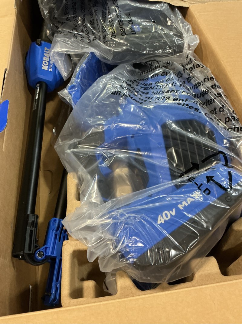 Condition photo showing As Is for kobalt gen4 40-volt cordless battery string trimmer and leaf blower combo kit 4 ah (battery & charger included)