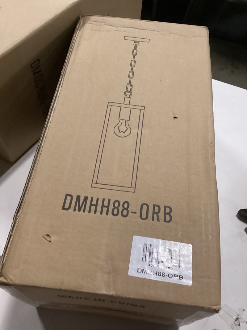 Condition photo showing New/Like New for Outdoor Pendant Lantern, Exterior Hanging Light Fixture for Porch, Hallway in Black Finish With Clear Glass Black 14.5"H