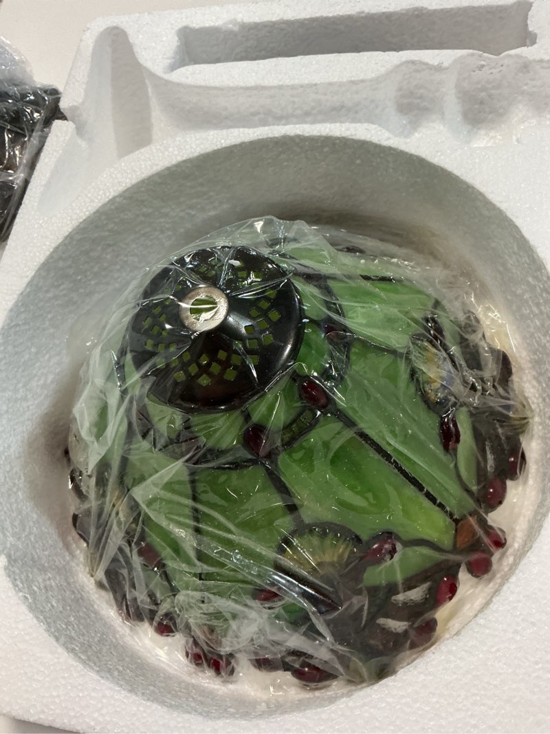 Condition photo showing New/Like New for jhuilap 12 inch tiffany table lamp, green baroque style stained glass lamp
