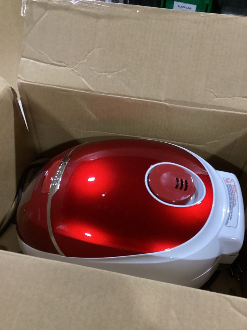 Condition photo showing As Is for cuckoo micom rice cooker 6 cup uncooked / 12 cup cooked, fuzzy logic rice maker with delay timer & keep warm setting, versatile food steamer for cooking, non-stick inner pot, red (cr-0655f)