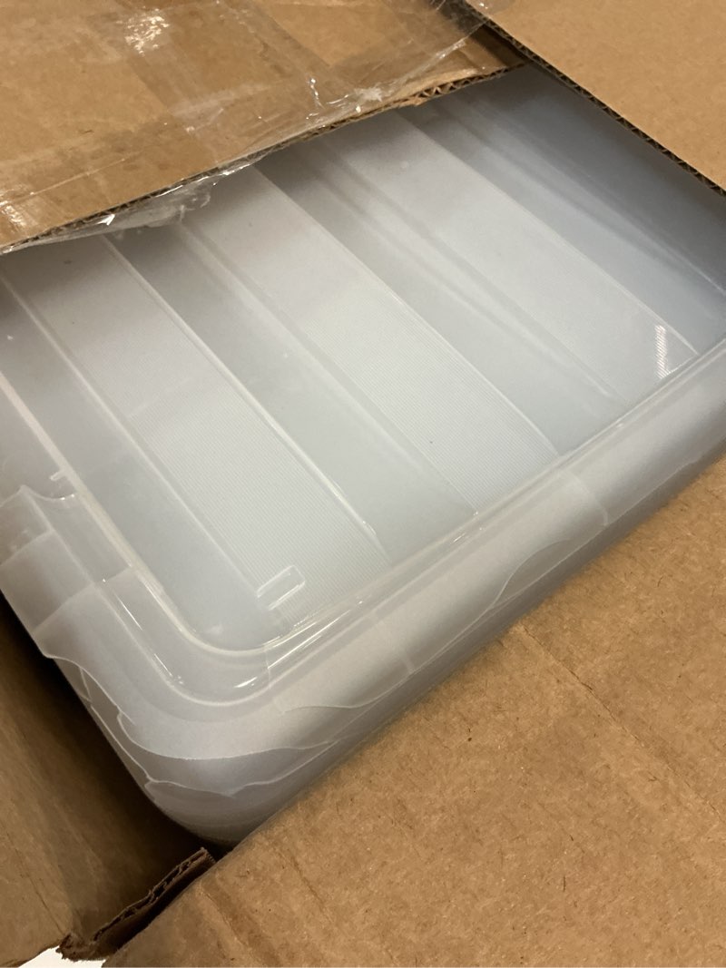 Condition photo showing As Is for IRIS USA 32 QT Plastic Storage Box with Lid and Latches - 6 Pack - BPA-Free, See-Through Organizing Solution, Durable Nestable Stackable Containers, Secure Pull Handle - Clear Clear 32 Qt 6 Pack