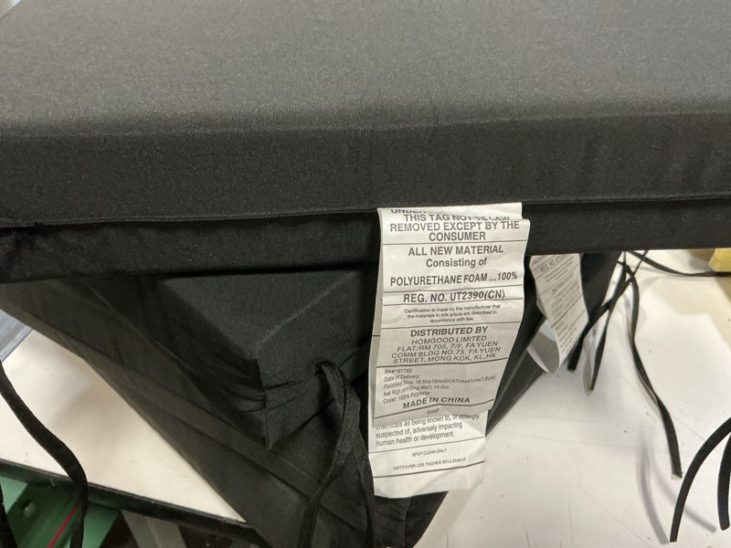 Condition photo showing Good Condition for unikome outdoor chair cushions set of 4, water resistant patio seat cushions with ties for outdoor furniture, high-density foam, uv & fade resistant, piped edge – 18.5" x 16" x 3", black 18.5" w x 16" d x 3" h 05 black 4