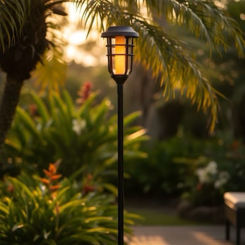  harbor breeze flicker flame 7 -lumens matte black solar led outdoor path light with dusk-to-