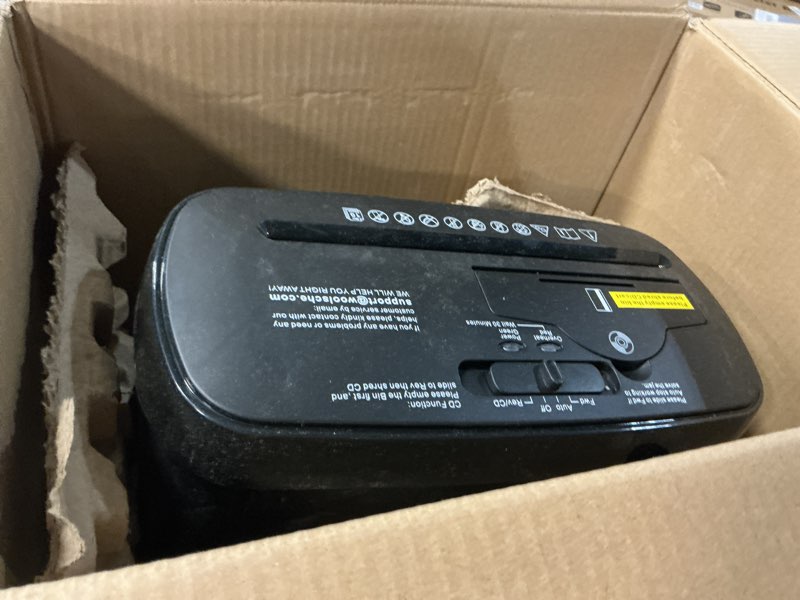 Condition photo showing As Is for Home Office Paper Shredder,Woolsche 10-Sheet Strip Cut with 3.17-Gallon Basket,P-2 Security Level,CD & Credit Card Shredder,Durable & Fast - Jam Proof System - ETL Certified