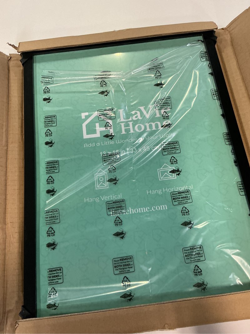 Condition photo showing Good Condition for lavie home 13x18 picture frame for wall display, 13x18 black picture frame with hd plexiglas, 13 x 18 poster frame 1 pack, display frame for vertical or horizontal, classic collection black 13x18 1