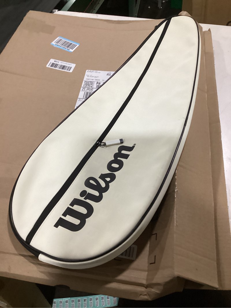 Condition photo showing As Is for wilson premium tennis racket cover - holds 1 racket, cream