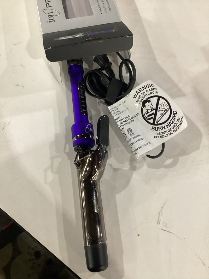 Condition photo showing New/Like New for not tested**** ion titanium pro curling iron, 11/2 inch, heats up to 450°f, maximum curl retention, dual voltage 1 1/2 inch