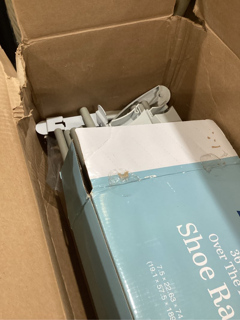 Condition photo showing As Is for Whitmor Over the Door Shoe Rack, Fold-up Non-slip Bars, 36 Pair, White 36-PAIR