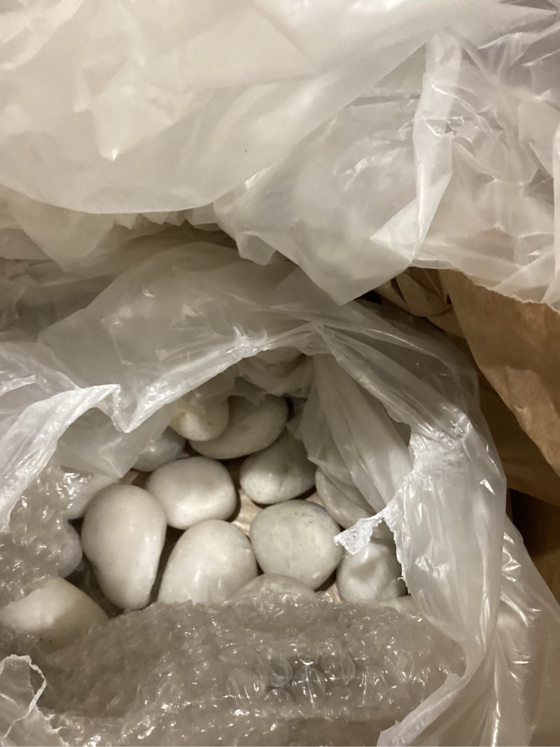 Condition photo showing Good Condition for 40lb white river rocks - 2-3 inch high polished decorative pebbles, stones for landscaping, natural river rocks for outdoor décor, plants,vase filler,fish tank
