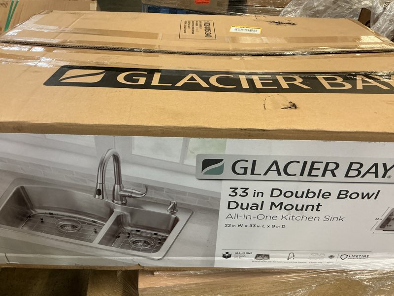 Condition photo showing Good Condition for glacier bay bratten 33 in. drop-in 60/40 double bowl 18 gauge stainless steel kitchen sink with pull-down faucet