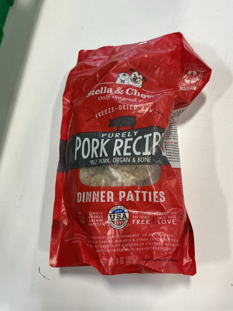 Condition photo showing Good Condition for Stella & Chewy's Freeze-Dried Raw Dinner Patties - Purely Pork Recipe - High Protein Grain-Free Puppy & Dog Food - Perfect For Picky Eaters - 14 oz Purely Pork 14 Ounce (Pack of 1)