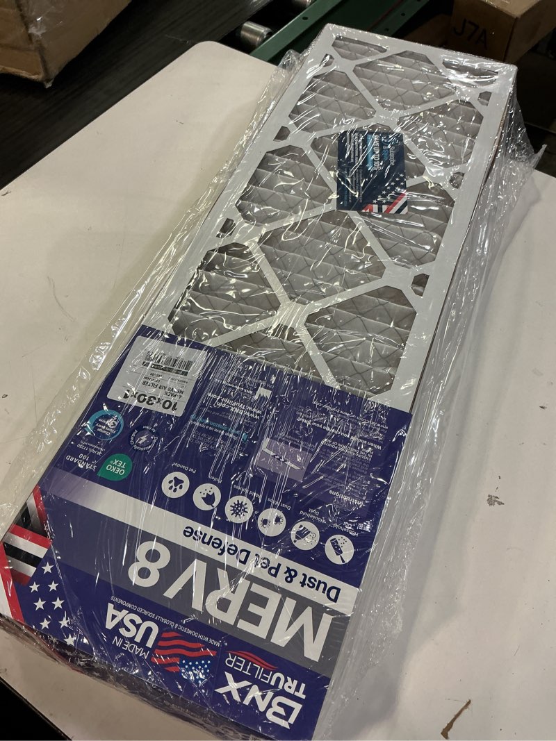 Condition photo showing Good Condition for BNX TruFilter 10x30x1 Air Filter MERV 8 (4-Pack) - MADE IN USA – Dust & Pet Defense Electrostatic Pleated Air Conditioner HVAC AC Furnace Filters for Dust, Pet, Mold, Pollen MPR 600 – 700 & FPR 5 MERV 8 10x30x1 4-Pack