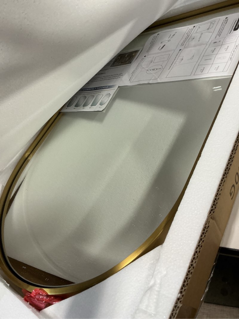 Condition photo showing New/Like New for ANDY STAR Brass Mirror, 20x30 Gold Arched Mirror, Brass Bathroom Mirrors for Wall in SUS304-Anti-Rust, Seamless Tube Metal Frame, Wall-Mounted Vertical 1’’ Deep Brushed Brass 30"L x 20"W