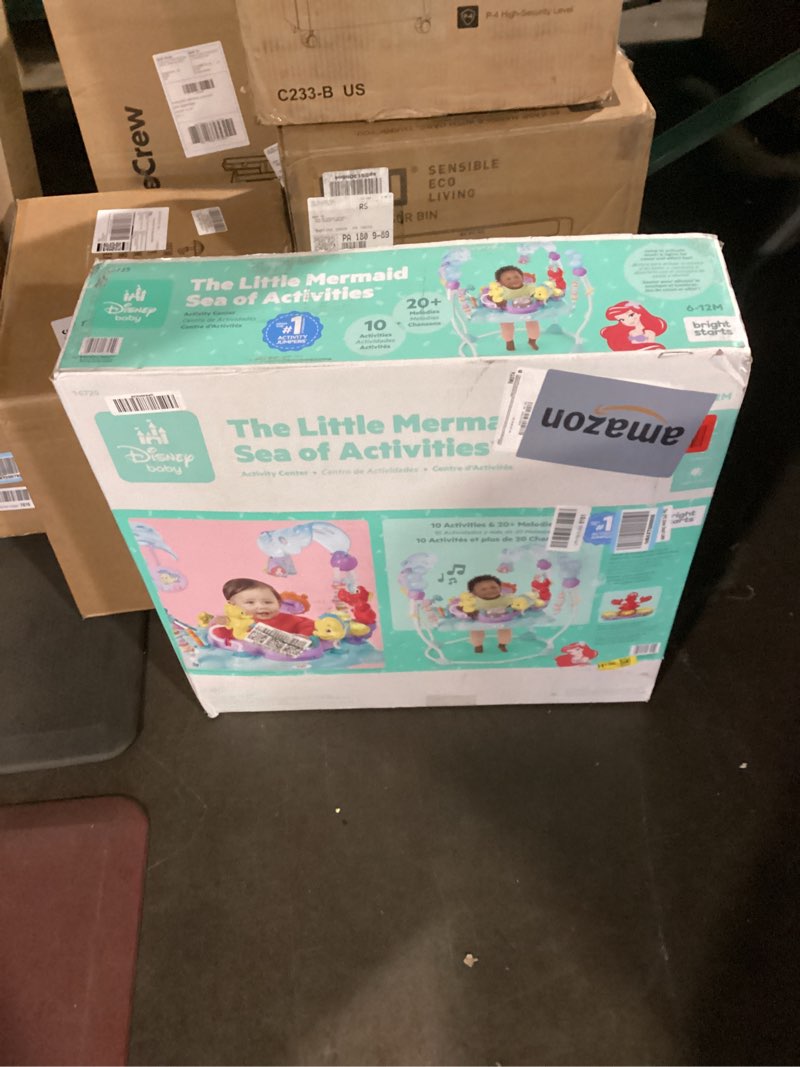 Condition photo showing New/Like New for bright starts disney the little mermaid sea of activities baby activity jumper with interactive toys, lights & music with disney princess ariel, 6-12 months (blue)