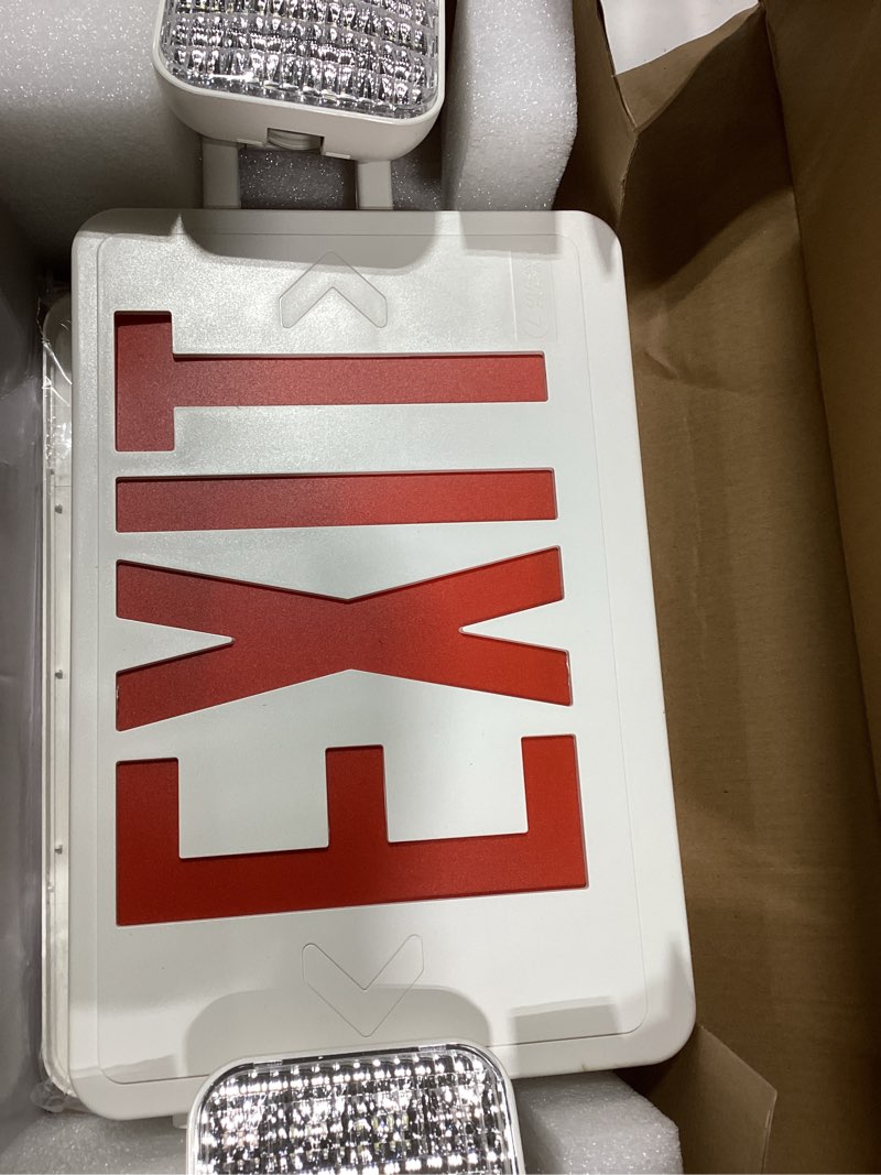 Condition photo showing As Is for lithonia lighting exrg series 3.5-watt 120/277-volt led white hardwired exit light with red/green lights