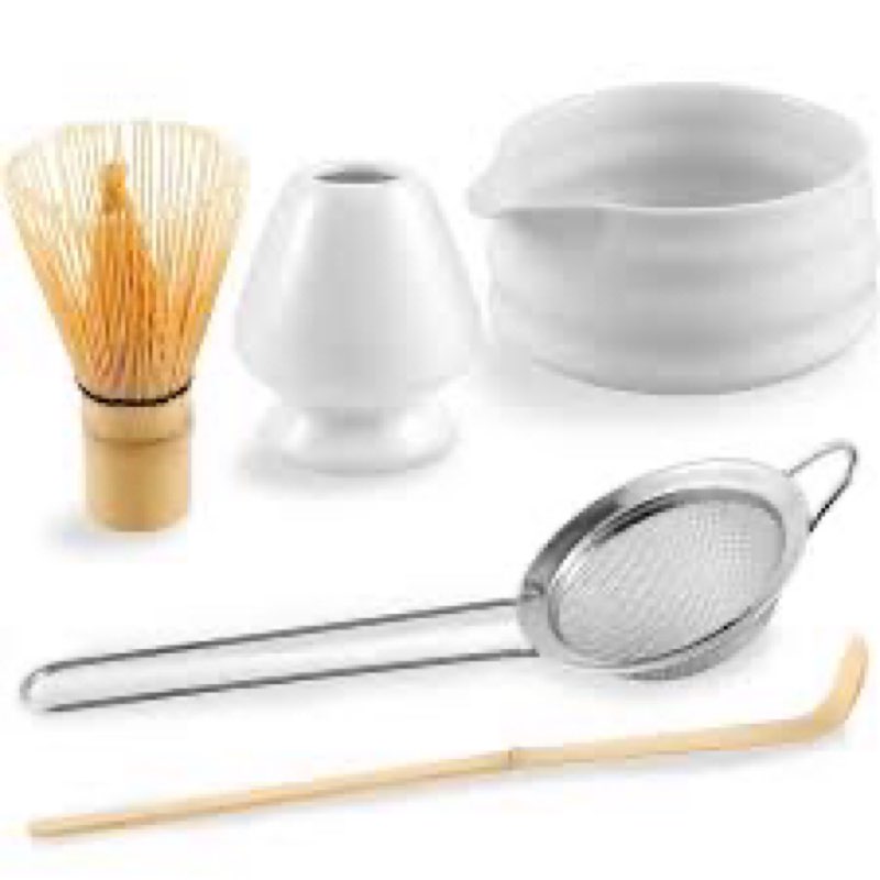 SRCVYLT Matcha Whisk Set, Ceramic Matcha Set Whisk and Bowl, Holder, Sifter, Spoon, Scoop, 6Pcs Cere