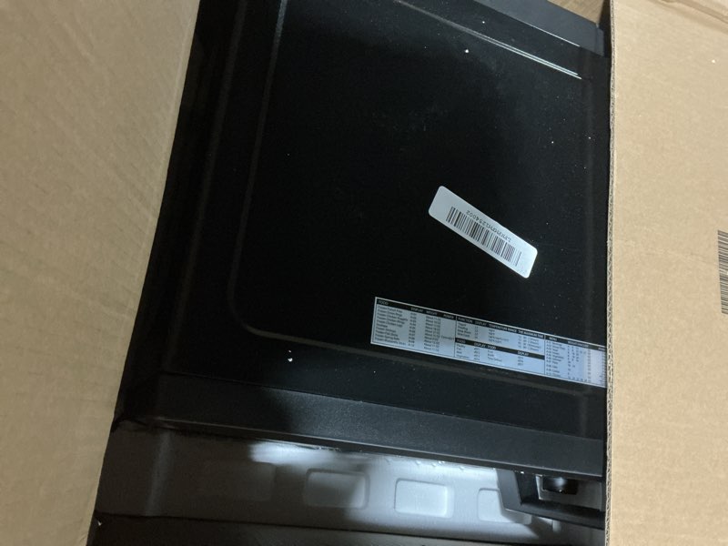 Condition photo showing As Is for toshiba combo 8-in-1 countertop microwave oven, with convection, broil, odor removal mode, 12.4" position memory turntable, child-lock, black stainless steel, ml2-ec10sa(bs) a, air fryer-1.0 cu.ft
