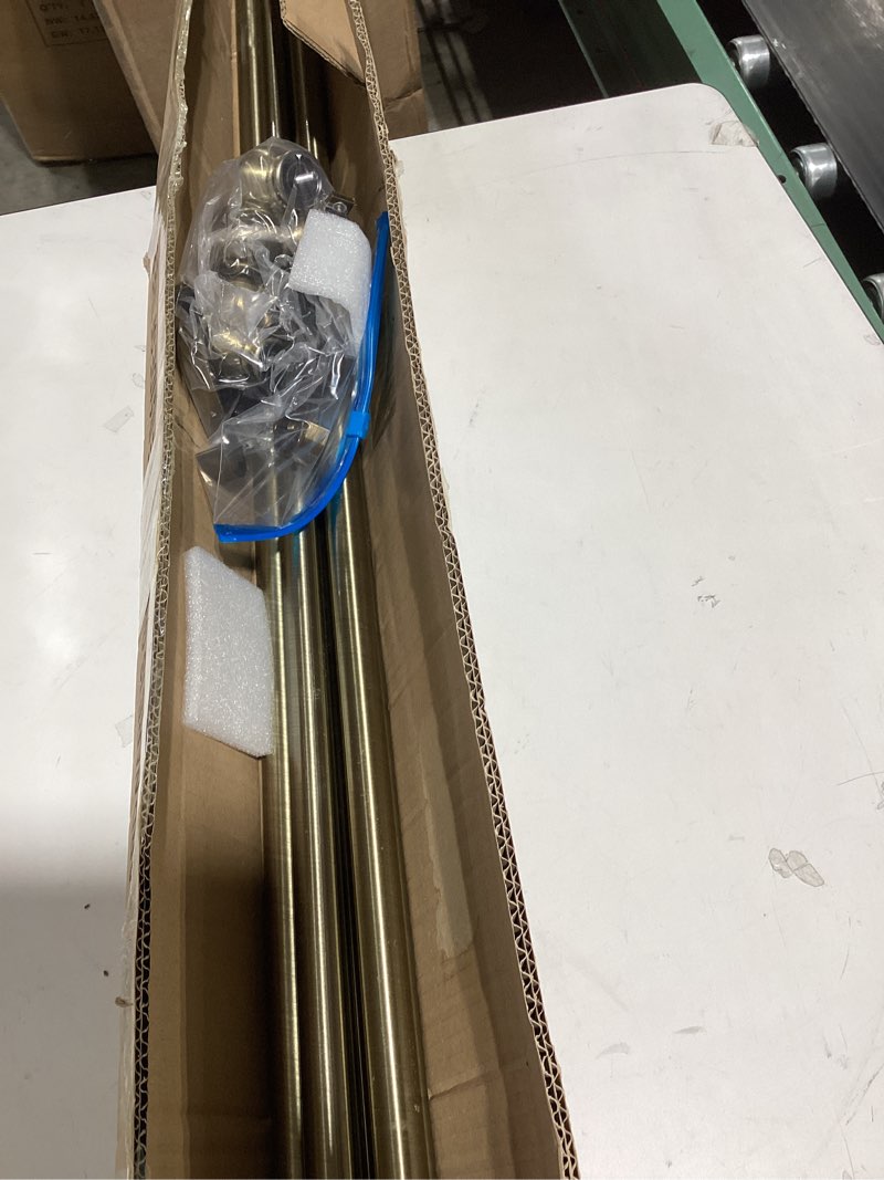 Condition photo showing As Is for antique bronze double curtain rods 72-144 inch,1’’front and 5/8’’back double drapery rod with small round ball and aluminum brackets, adjustable dual window rod for sheer/blackout curtains 72-144" antique bronze