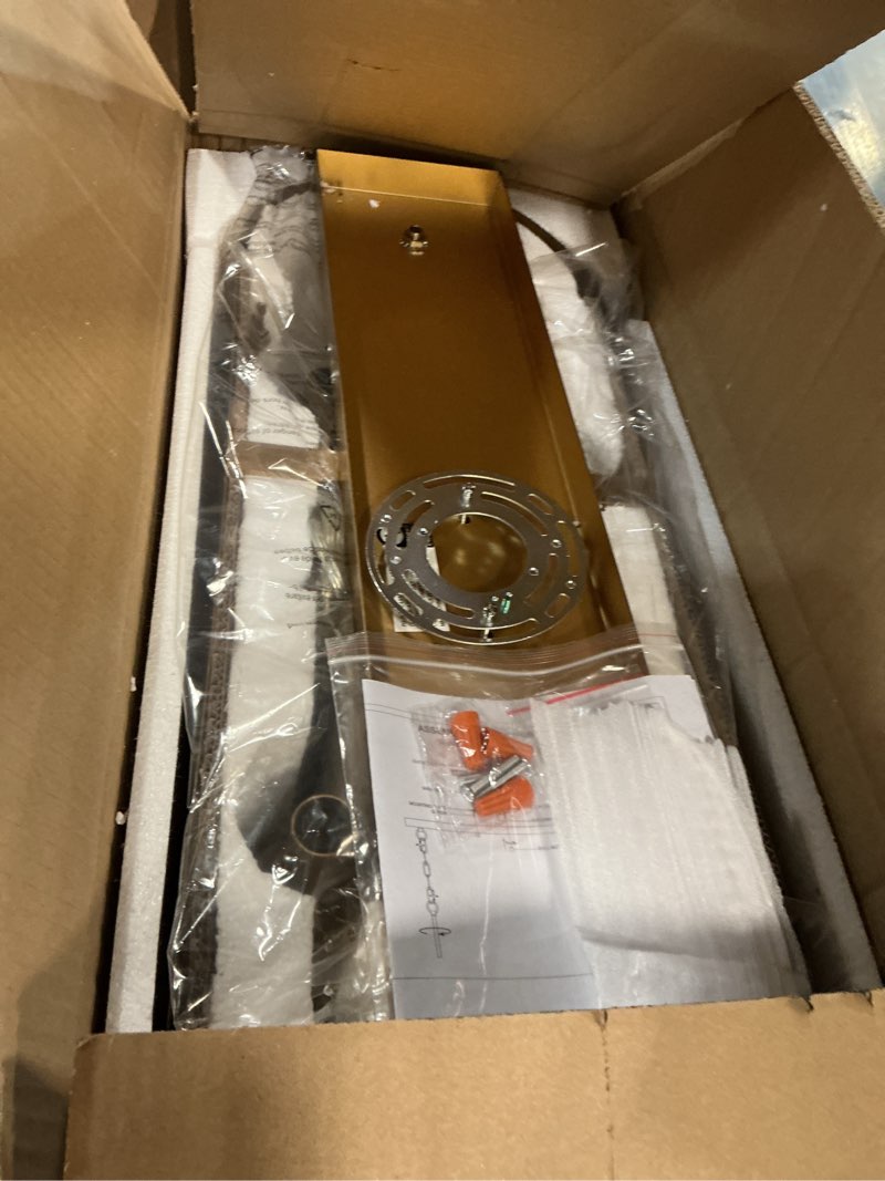 Condition photo showing New/Like New for 42” Brass Metal Linear Chandelier 4-Lights Adjustable Modern Industrial Pendant Light for Kitchen Island Dining Room Living Room, UL Listed