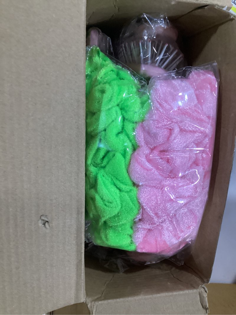Condition photo showing Good Condition for qunclay 24 pcs witch party favors pink and green mini hair brush and scrunchies set for women witch music movie bff green castle enchanted wizard princess birthday party gift decor