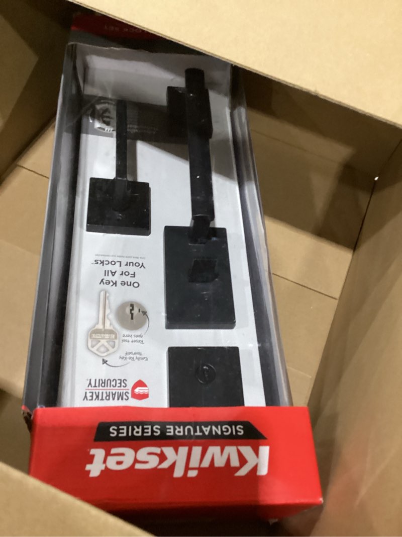 Condition photo showing Good Condition for Kwikset San Clemente Front Door Lock Handle and Deadbolt Set, Entry Handleset Exterior with Interior Reversible Lever, Matte Black, Pick Resistant SmartKey Rekey Deadbolt Security Matte Black With Handle Keyed Entry