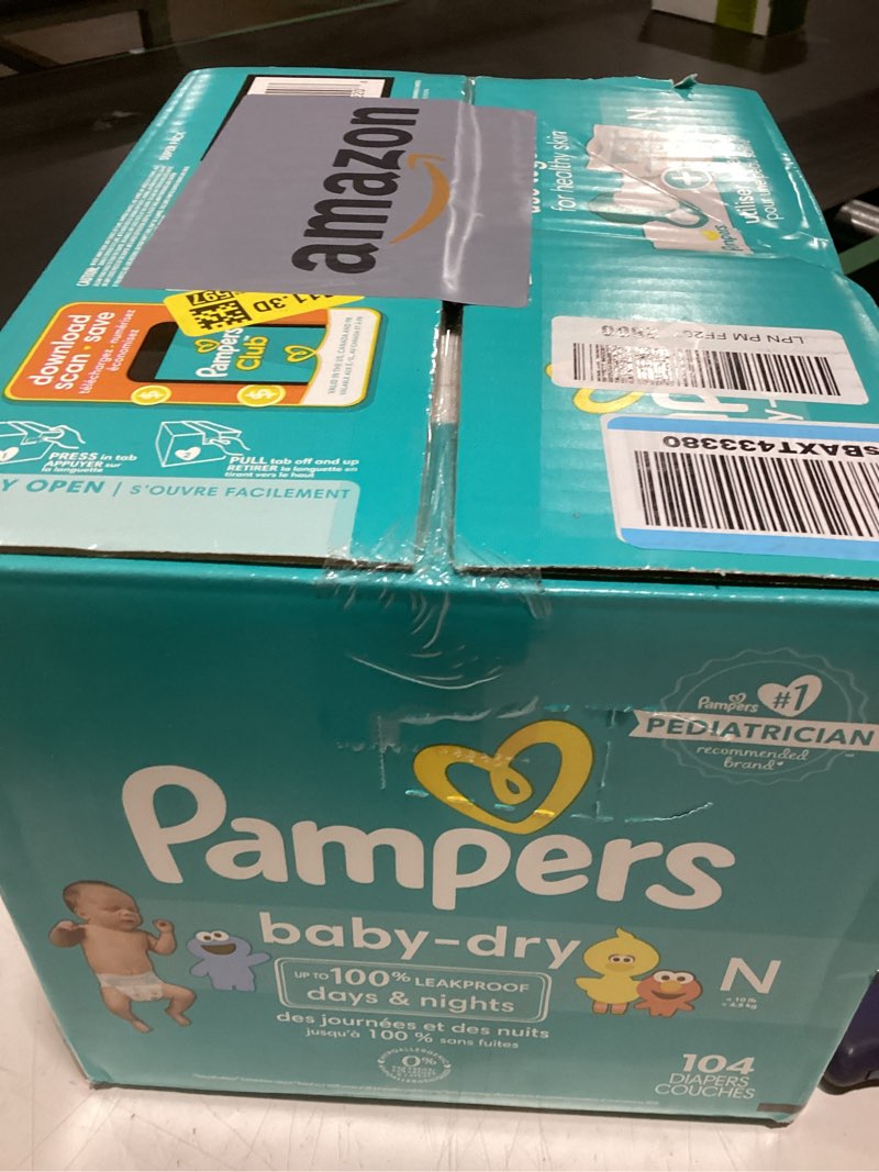 Condition photo showing Good Condition for Pampers Diapers - Baby Dry - Size 0, 104 Count, Absorbent Disposable Newbort Diaper (Packaging May Vary) Newborn 104