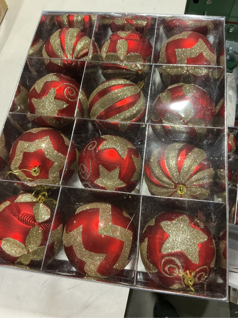 Condition photo showing As Is for 4 Inch Red and Gold Christmas Ornaments for Tree, 12Pcs Large Shatterproof Christmas Ball Ornaments, Big Indoor & Outdoor Xmas Tree Decorations for Holiday Malls (Red & Gold)