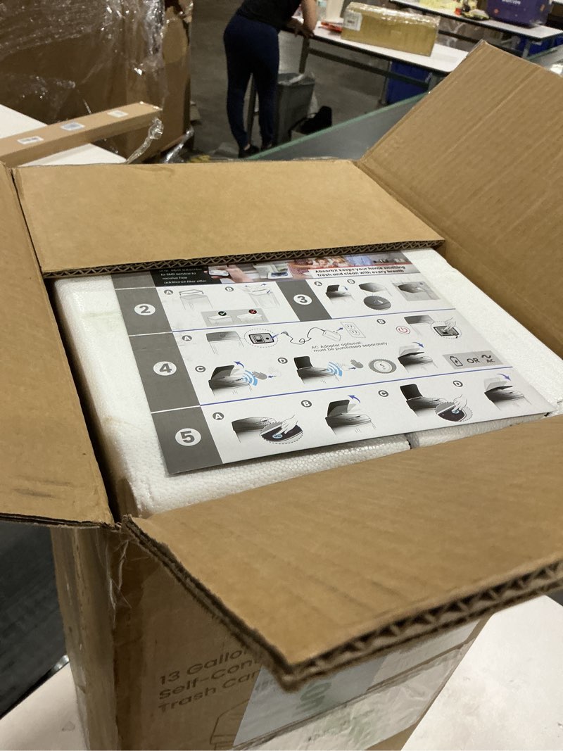 Condition photo showing Good Condition for iTouchless 50 Liter / 13 Gallon Kitchen Trash Can with AC Adapter, Lid & Odor Filter – Motion Sensor Stainless Steel Garbage Bin for Home, Office, or Garage – Slim, Large Capacity Design Light Silver / AC