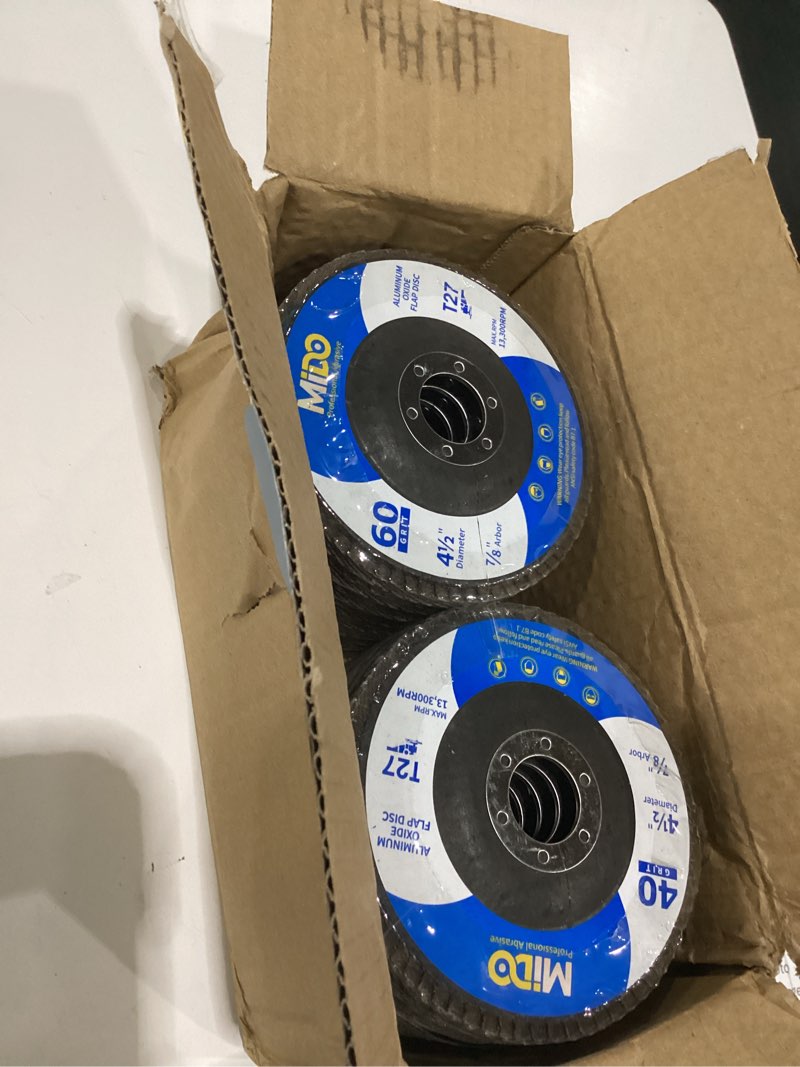 Condition photo showing Good Condition for flap disc 4 1/2 inch 20 pack for angle grinder sanding disc assorted grit 40 60 80 120 aluminum oxide sanding grinding wheels 4.5 x 7/8 inch flat type #27 20pcs t27 40/60/80/120 grit flap disc