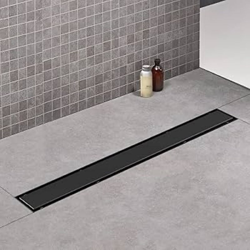 Elefloom Linear Shower Drain, 72 inch Black Drain with Tile Insert 2-in-1 Panel, Brushed 304 Stainle