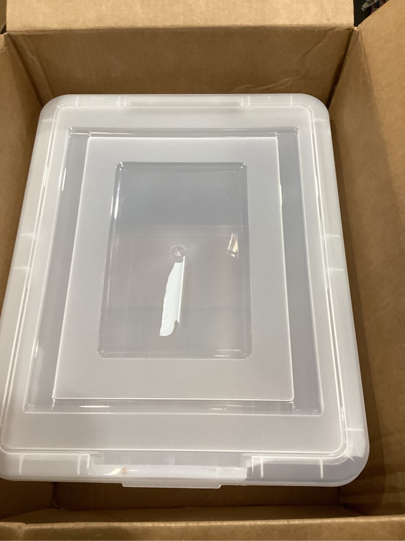 Condition photo showing Good Condition for iris usa file box, plastic file boxes with lids, document organizer for letter/legal file, document box, storage bin for hanging files, secure latching lid stackable bpa-free, clear 35 qt. 1 pack