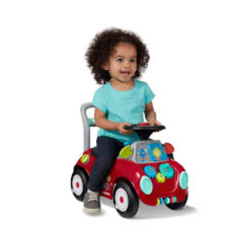 Radio Flyer Busy Buggy Ride On Toy Car with 17 Interactive Activities, Sit-to-Stand for Ages 1-3, Fe