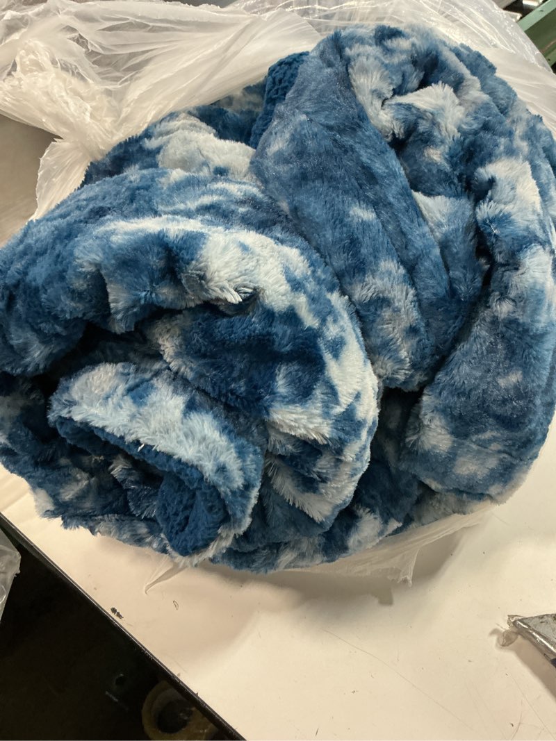 Condition photo showing As Is for Bedsure GentleSoft Sherpa Fluffy Throw Blanket - Fleece Warm and Cozy Throw for Women Gift, Plush & Fuzzy Faux Christmas Fur Blanket for Couch, Sofa, Bed Decor, Tie Dye Design, Indigo, 50x60 Inches