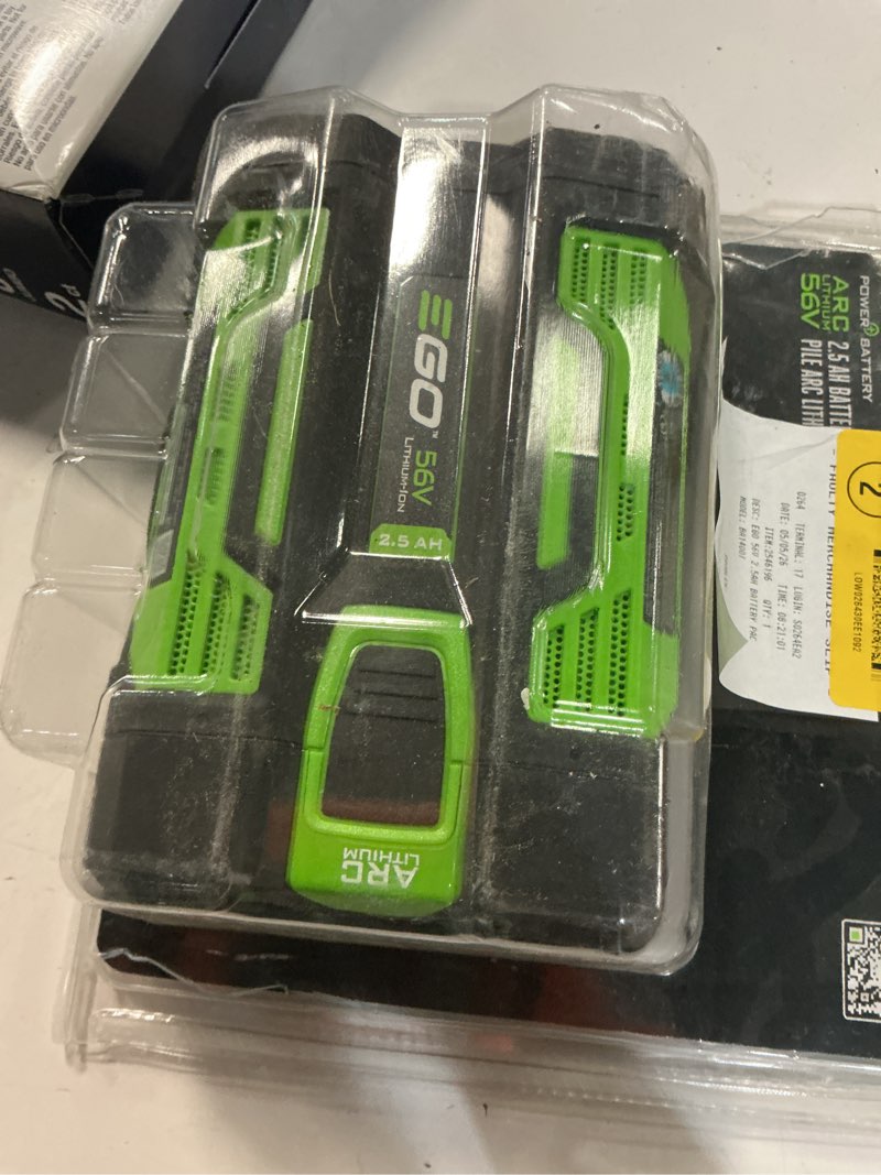 Condition photo showing As Is for ego power+ 56 -volt, 2.5 ah 1 -pack lithium ion (li-ion) battery