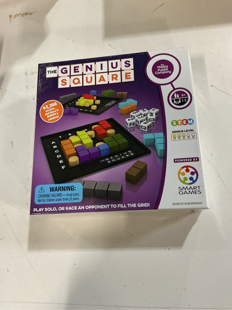 Condition photo showing New/Like New for The Genius Square from The Happy Puzzle Company – Game of The Year Award Winner, 60000+ Solutions STEM Puzzle Game. Roll Dice, Race Your Opponent to Fill Grid with Different Shapes! 6x6