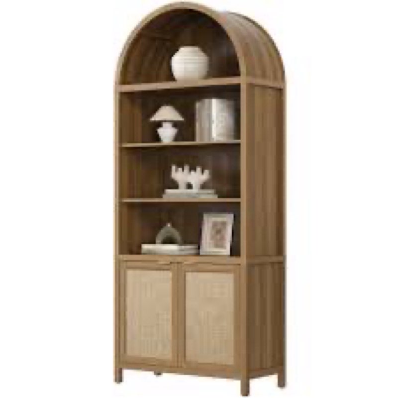 84.25''h rattan arched bookcase with adjustable shelf color: caramel oak
