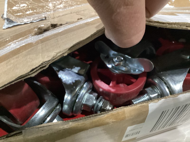 Condition photo showing As Is for wheel dolly set of 2, 3000lbs capacity car dolly wheels cart moving cars, heavy duty vehicle dolly with 360°rotational wheel for moving cart moving cars, trucks, trailers, motorcycles,red red 3000lbs - 2pcs