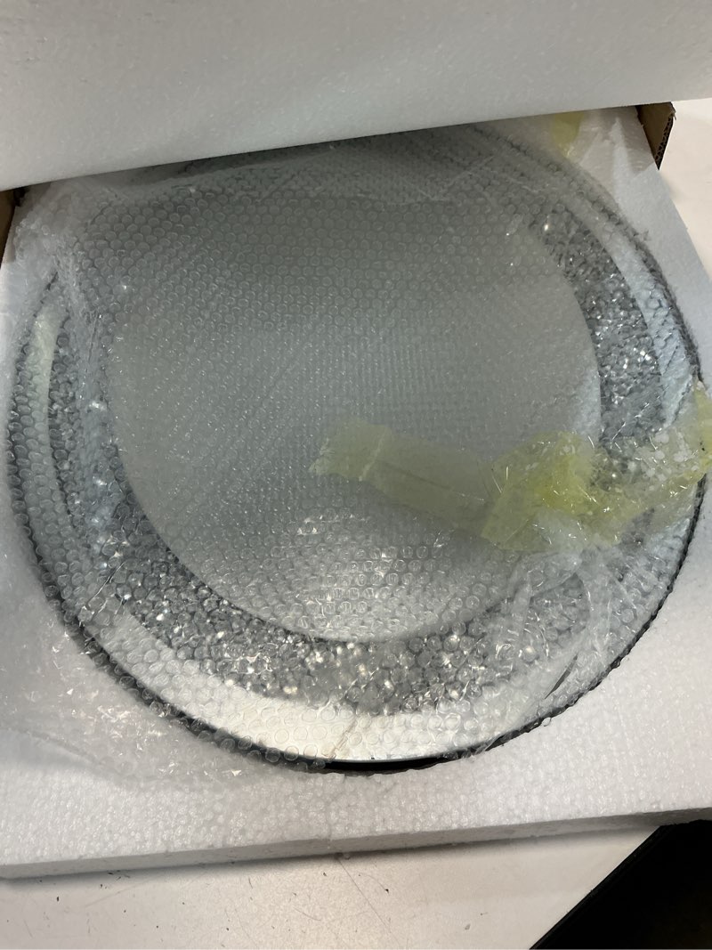 Condition photo showing item condition for DMDFIRST Crystal Crushed Diamond Oval Shaped Glam Bling Silver Mirror for Wall Decoration 16x20x0.9 inch Wall Hang Frameless Sparkly Mirror Glass Stunning Home Diamond Decor Diamond 16x20 inch