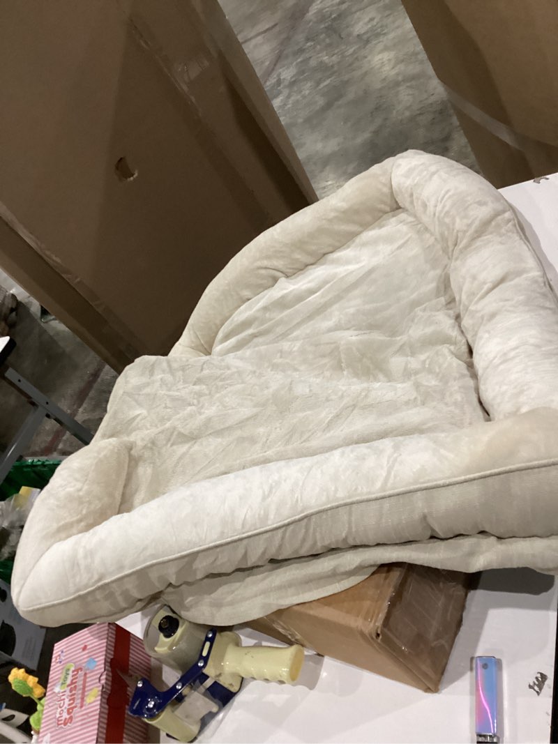 Condition photo showing As Is for EHEYCIGA Memory Foam Dog Bed for Large Sized, Orthopedic Dog Sofa with Sides and Waterproof Liner, Washable Bolster Pet Bed Couch with Removable Cover, 36x27x7 Inch, Beige 36x27x7 Beige