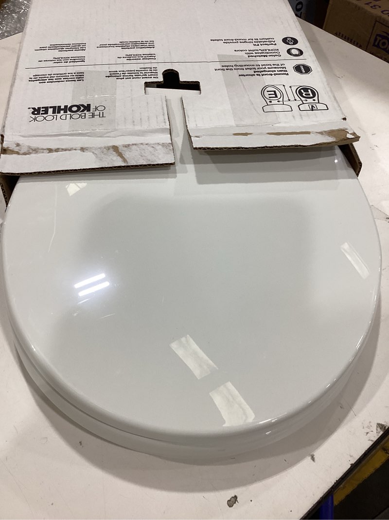 Condition photo showing Good Condition for kohler 20111-0 brevia, slow close toilet seat, round toilet seat, grip-tight bumpers quick-attach hardware, white