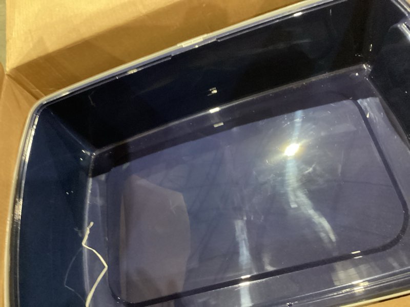 Condition photo showing Good Condition for iris usa xx-large side entry cat litter box, open top extra large litter box for big cats and multi-cat households, high sided scatter shield, easy to clean, 30" l x 20" w x 14" h, navy xxl side entry navy