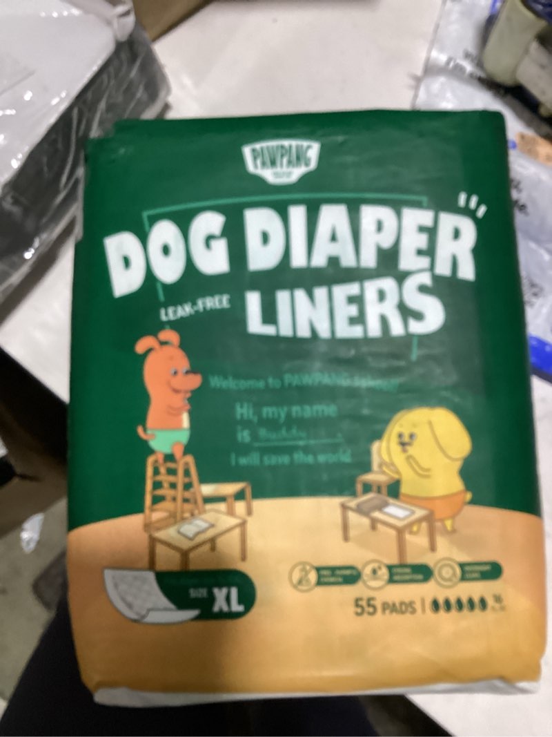 Condition photo showing New/Like New for pawpang dog diaper liners, booster pads for male & female dogs, 55ct, xl | helps reduce laundry standard pack x-large (55 pads)