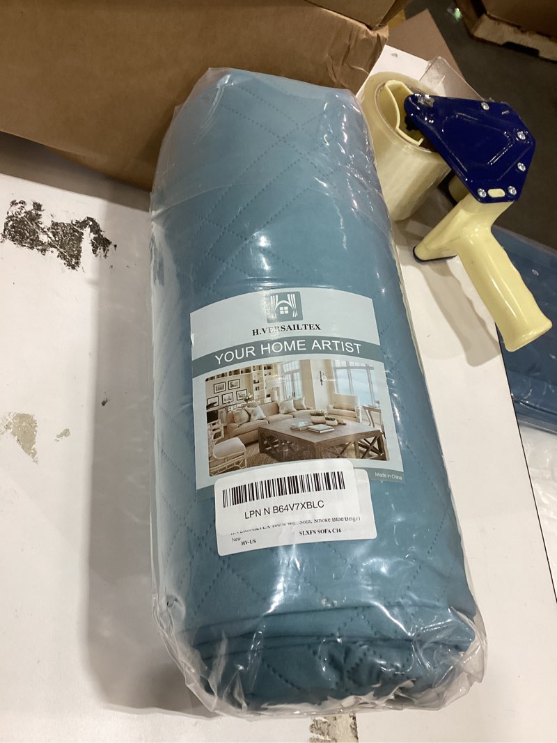 Condition photo showing New/Like New for H.VERSAILTEX 100% Waterproof Couch Covers for Sofa Modern Sofa Slipcovers with Elastic Straps Thick Soft Furniture Covers Pet Friendly(Sofa, Smoke Blue/Beige) Smoke Blue/Beige Sofa