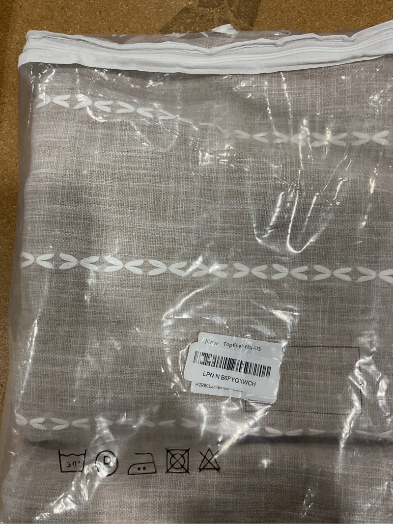 Condition photo showing New/Like New for boho curtains for living room tan beige 63 inches long 2 panel semi sheer linen floral curtains vintage farmhouse drapes for dining room kitchen tan 52"w x 63"l (pack of 2)