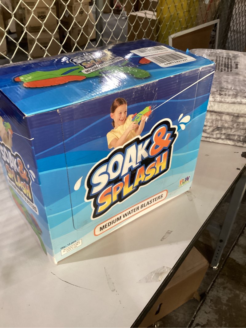 Condition photo showing New/Like New for Soak & Splash Medium Water Gun (11" x 5") 12 Pcs. - Assorted Green & Blue Colors, Durable Plastic Water Guns for Ultimate Outdoor Fun