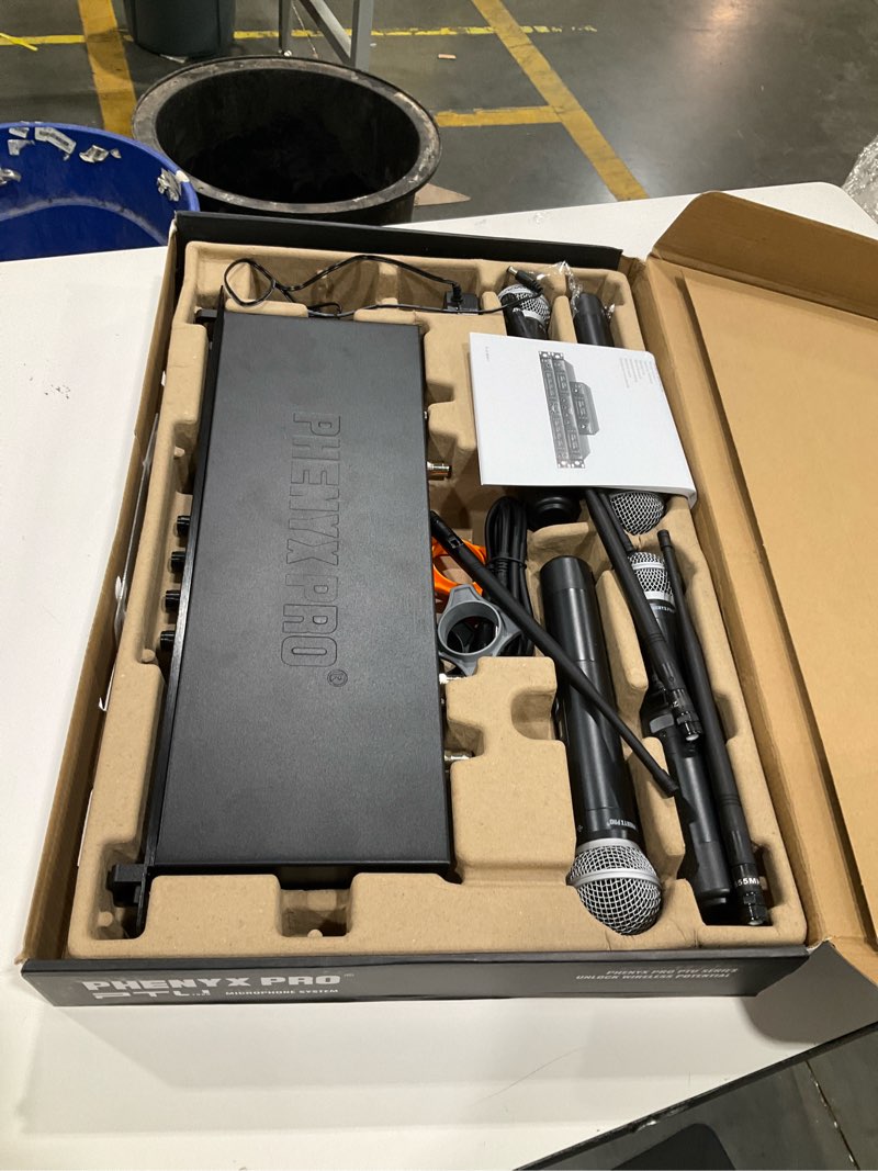 Condition photo showing Good Condition for phenyx pro wireless microphone system, quad channel wireless mic, w/ 4x40 uhf frequencies, auto scan, 328ft long range, 4 handheld dynamic microphone for singing, church, karaoke (ptu-7000-4h)