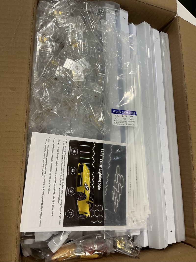 Condition photo showing As Is for Hexagon Garage Light Fixture 48 Packs: 52800LM Super Bright Honeycomb Led Ceiling Lights, 5000K Natural White, Hexagon Light for Garage Basement Warehouse Gym Car Detailing Shop etc 48 PACKS(12-HEX)/5000K 5000K(Natural White)