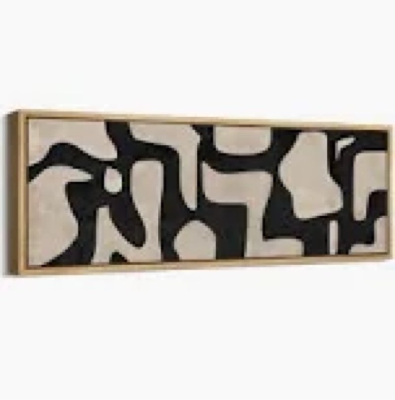 Mid Century Shape Abstract Contours, Black And White Beige Artwork, Retro Bedroom Home Decor, Extra Large Framed Canvas Print Wall Art