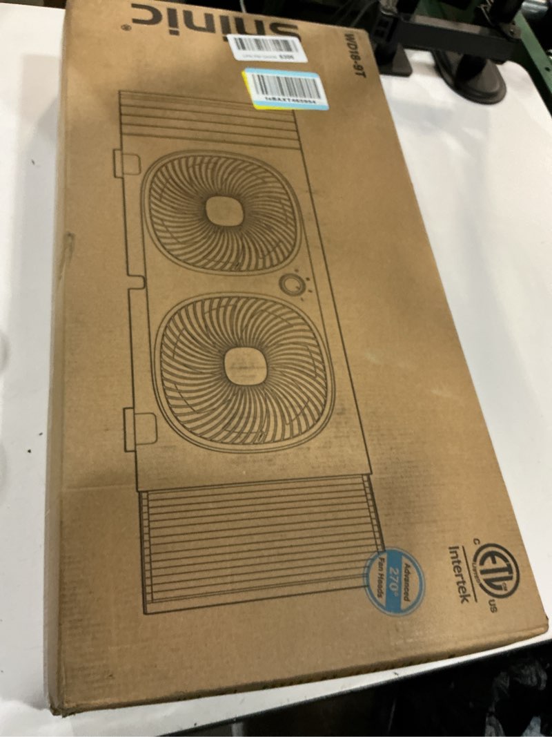 Condition photo showing As Is for shinic 9" twin window fan with 180°+90° rotatable fans, 3-speeds, vertical window fan with rigid & accordion expanders, width adjustable (21.65" to 33.27"), ideal for home, kitchen, bedroom, office